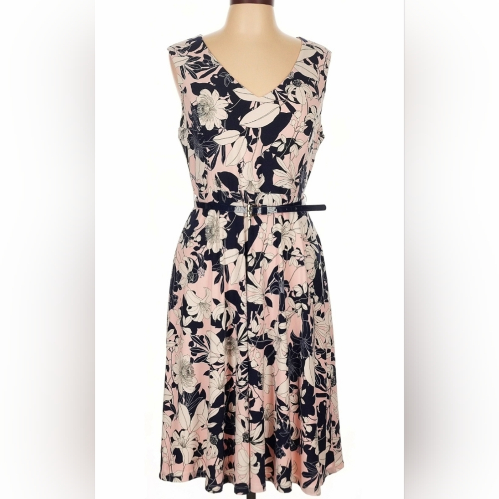 Tommy‎ Hilfiger Pink & Dark Navy Floral Sleeveless A-Line Dress Size M